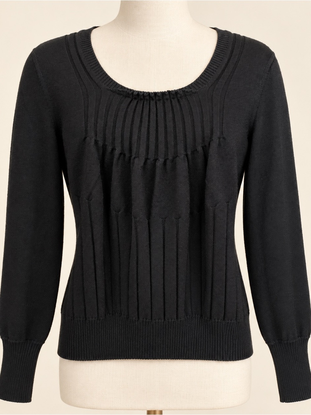 Christian Dior Black 100% Virgin Wool Ribbed Sweater Made in Italy